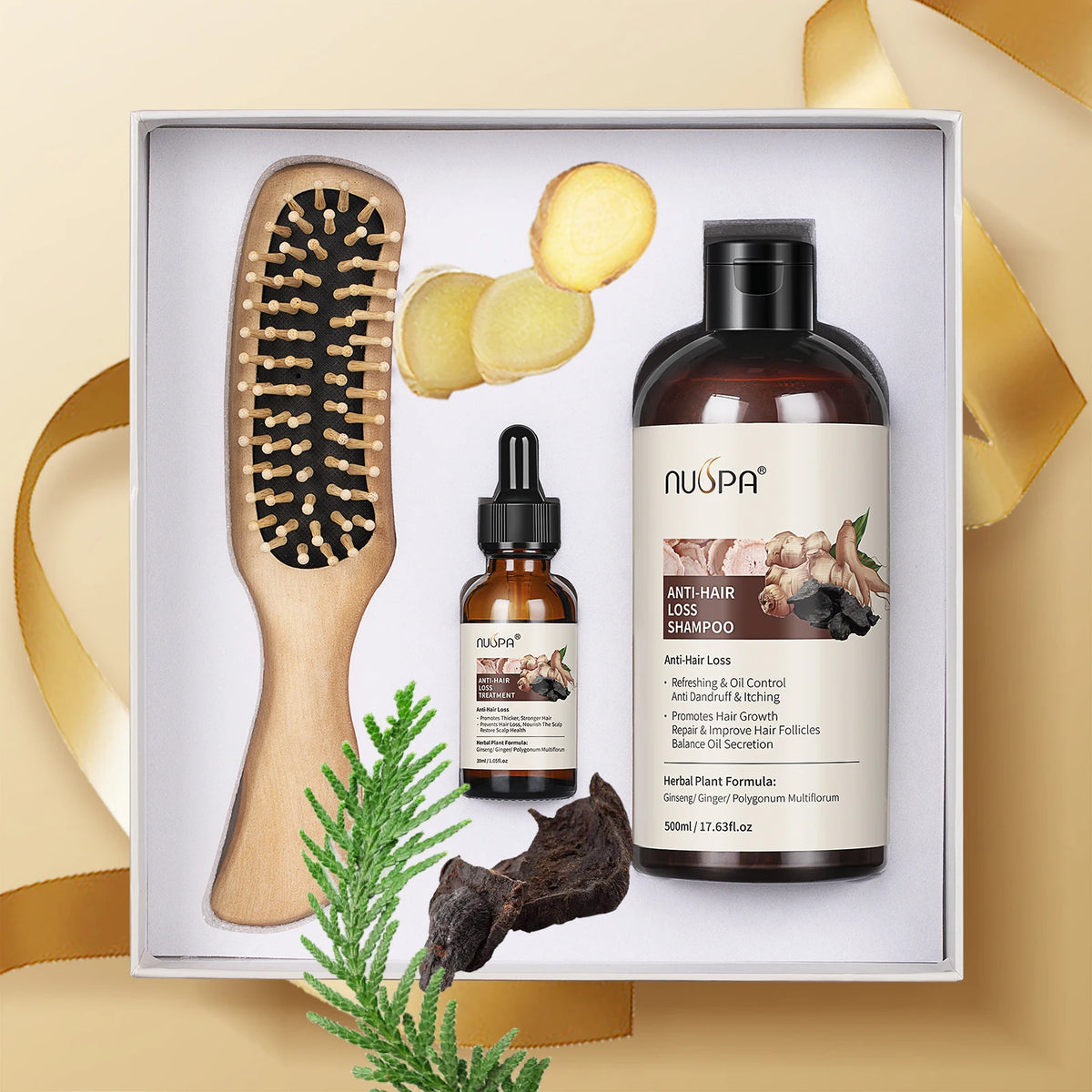 OEM Professional Ginger Extract Herbal Hair Treatment Anti Loss Stimulate Hair Growth Serum Shampoo Hair Care Set