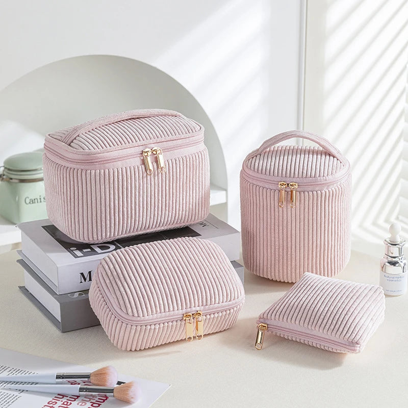 Makeup Purse Pouch Travel Toiletry Bag Organizer 4 Pcs Makeup Corduroy Cosmetic Bag Set