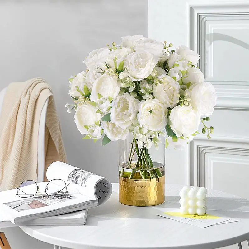 Single Real Touch Artificial Silk White Roses Decorative Latex Flowers for Graduation Easter Christmas Wedding Backdrop