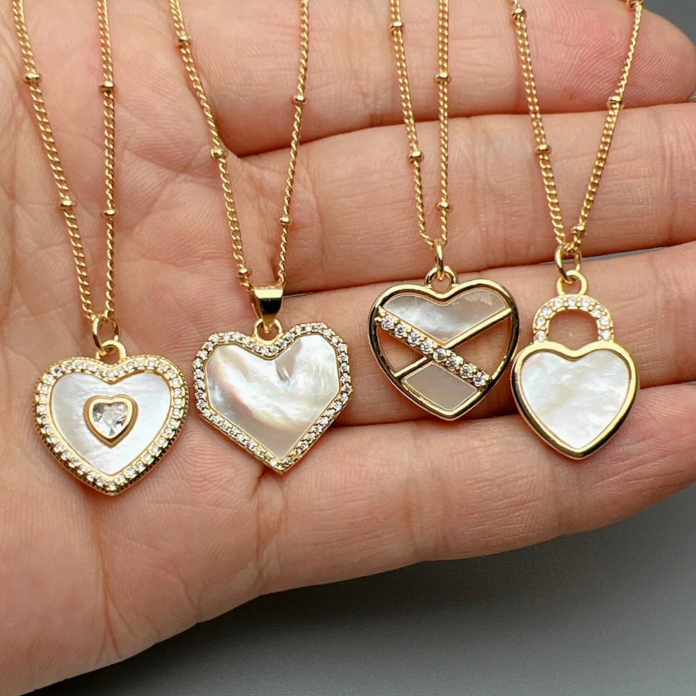 Wholesale Exquisite Crystal Zircon Sea Shell Heart Pendant Necklace for Women