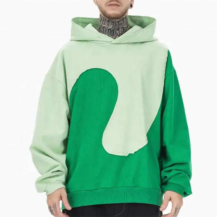 Custom logo 100% Cotton 420 Gsm Full Zip up Hoodie Unisex Thickness Hoodie Mens Half Two Tone Split Color Block Oversized Hoodie