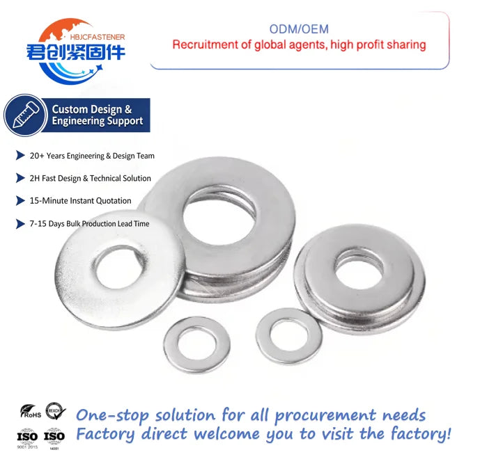 Junchuang DIN125 Washer Flat Washer Custom Washer Carbon Steel/Stainless Steel M3-M100 for Household or Heavy/General Industry