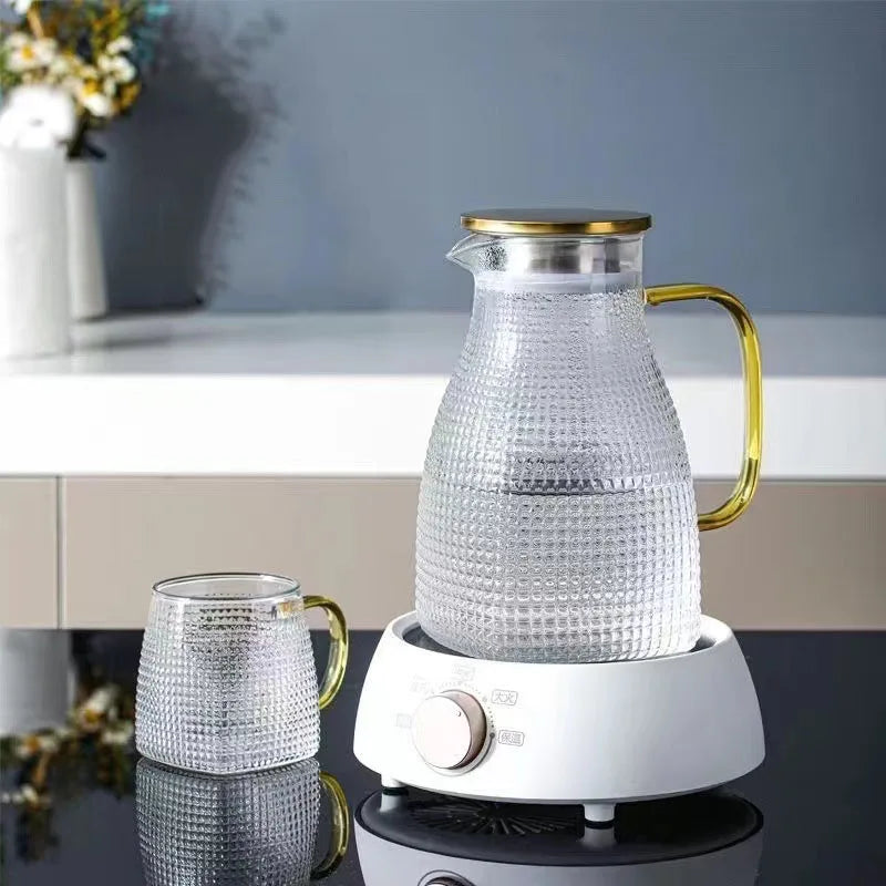 OEM Factory Direct Eco-friendly Beverage Carafe With Stainless Steel Lid Household Embossing Double Walled Glass Water Jug
