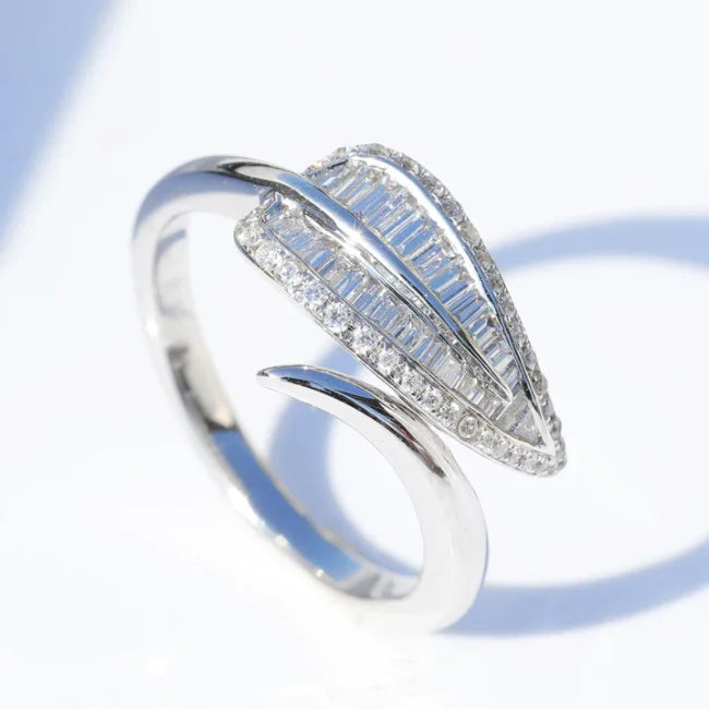CAOSHI Custom New Fashion Jewelry Rings for Luxury Leaf Shaped Full Cubic Zirconia Silver Plated Opening Finger Rings for Women