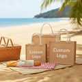 High Quality Reusable Eco-Friendly Beach Burlap Shopping Tote Jute Bag with Custom Logo