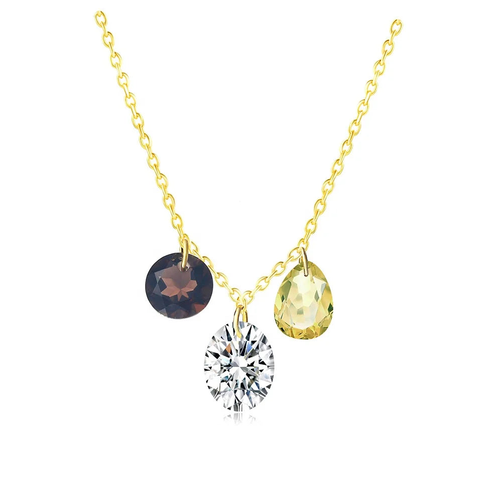 Classical Fine Jewelry Multicolor 925 Sterling Silver Three Natural Gemstones Charm Necklaces NI087