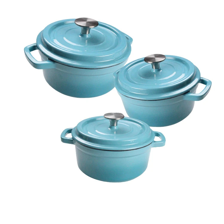 6pcs Eco-Friendly Enamel Pot Set Dutch Oven Casserole Set Cast Iron Two Ears Handle Minimalist Enamel Lid Cookware Set