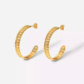 35mm 316L Stainless Steel Hoop Earrings 18K Gold Plated Cuban Chain C-Shaped Earrings for Women