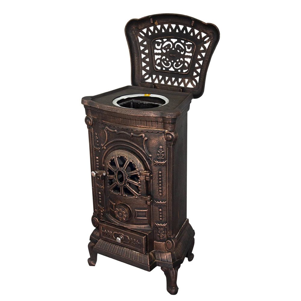 Wood Burning Fireplace Heating Glass View Freestanding Cast Iron Retro Wood Stove for Hotel Use