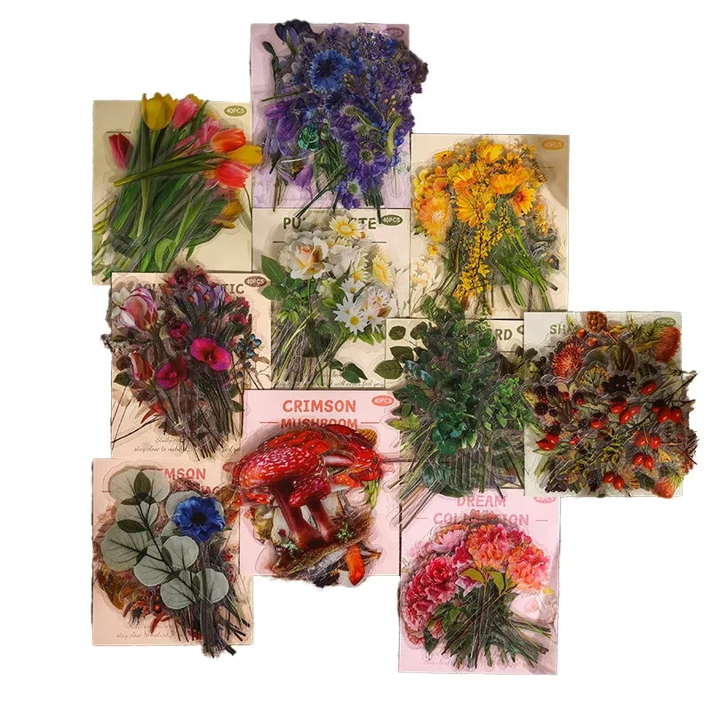 40 Sheets Per Pack Nature museum Handbook Sticker Pack Vintage Children's Handbook Stickers Flowers butterfly Stickers