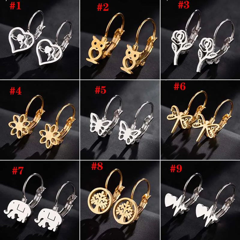 Hot Sale Jewelry Animal Butterfly Heart Stainless Steel Hypoallergenic Hoop Earrings Personality Earring for Women