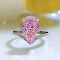 925 Sterling Silver Light Pink Water Drop Pear Cut Cubic Zirconia CZ Fashion Anniversary Ring for Women