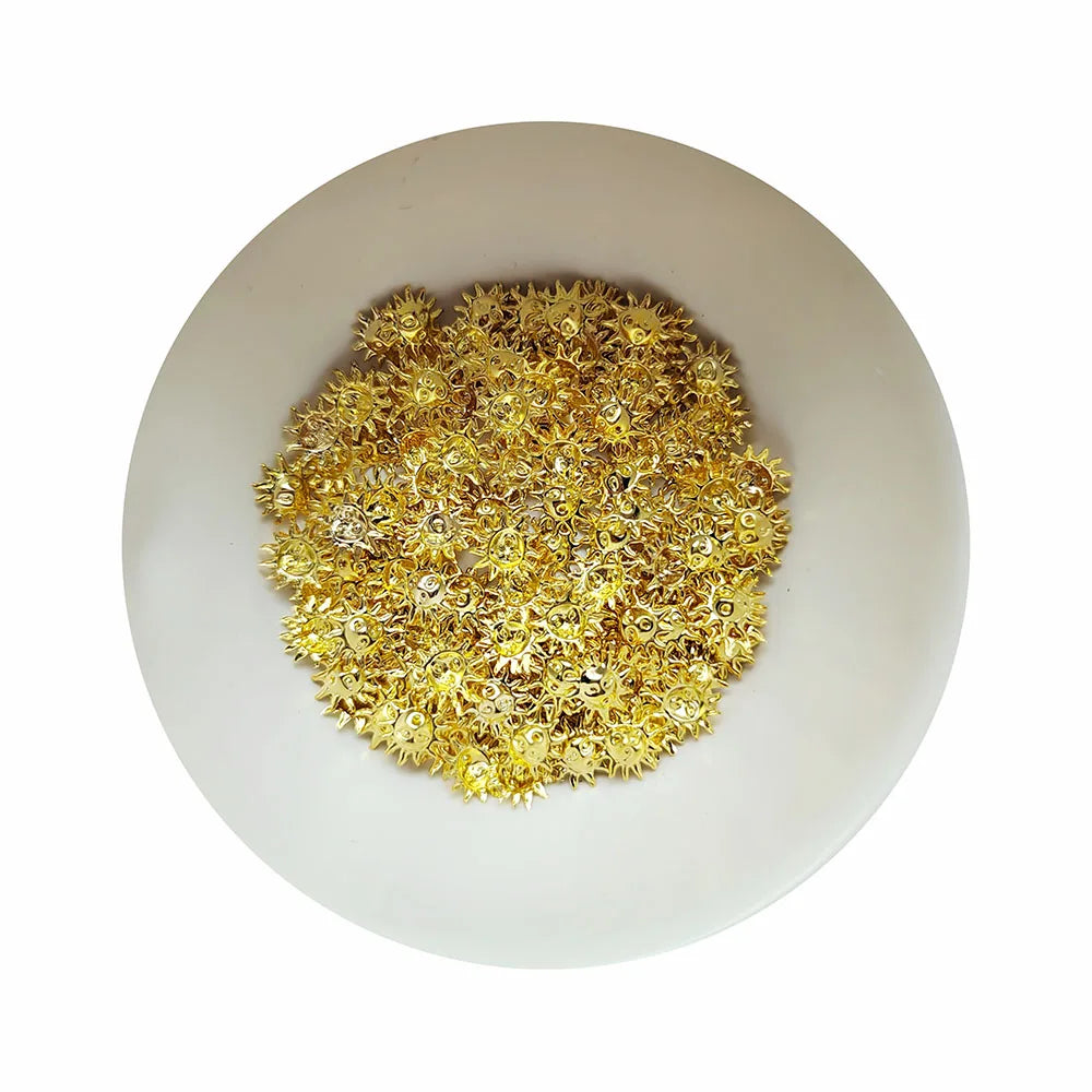 3D Summer Gold Sun Nail Art Decoration - 100Pcs/Bag 7MM Gold Metallic Nail Art Accessories for DIY Manicure Accessories
