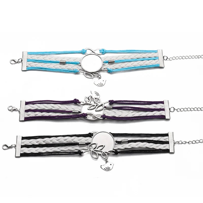 Bird Multi-Layer Braided Alloy & PU Leather Sublimation Bracelet for Promotional Use