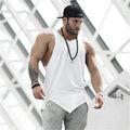 Men's Fashionable Gym Fitness Tank Tops 100% Cotton Breathable round Neck Polygonal Hem Vest Workout Sport Style