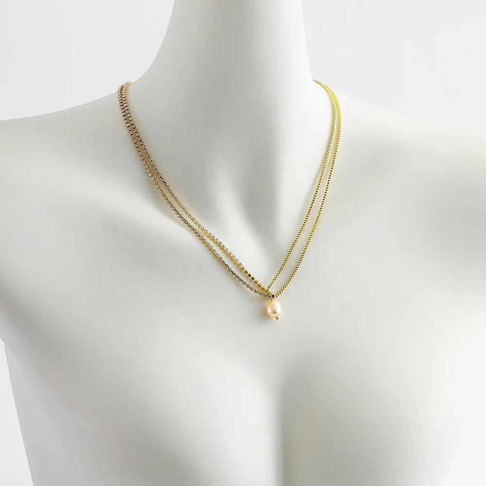 316L Stainless Steel Natural Pink Freshwater Pearl Necklace Gold Plating Malio Box Chain Hawaiian Aloha Jewelry Gift for Women