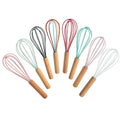 Food Grade Silicone Egg Beater With Wood Handle Whisk Kitchen Tools Multi-Colors Manual Baking Mixer