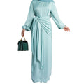 2023 Modest Ramadan Fashion 2-Piece Abaya Set Maxi Satin Wrap Dress Islamic for Jilbab Kaftan Muslim Robe for Summer Spring Autu