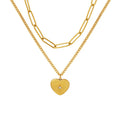 Two Layer Stainless Steel Heart Necklace With Small Cubir Zirconia Ins Style Necklace Women Jewelry