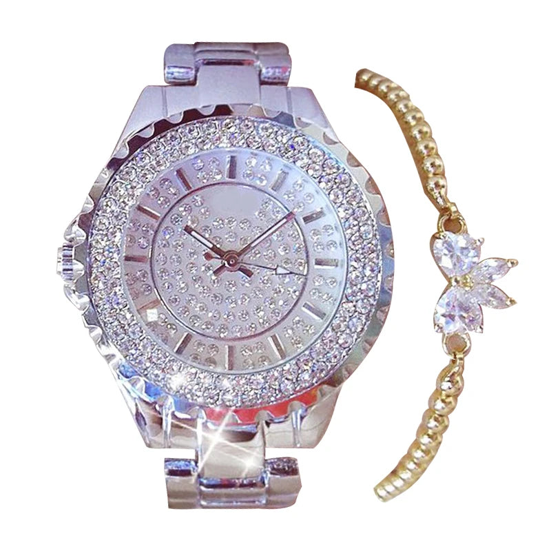 Top Selling Watches Factory Direct Sales Custom Full Diamond Watch 2022 New Fashion Explosion Models New Woman Glass Alloy Round