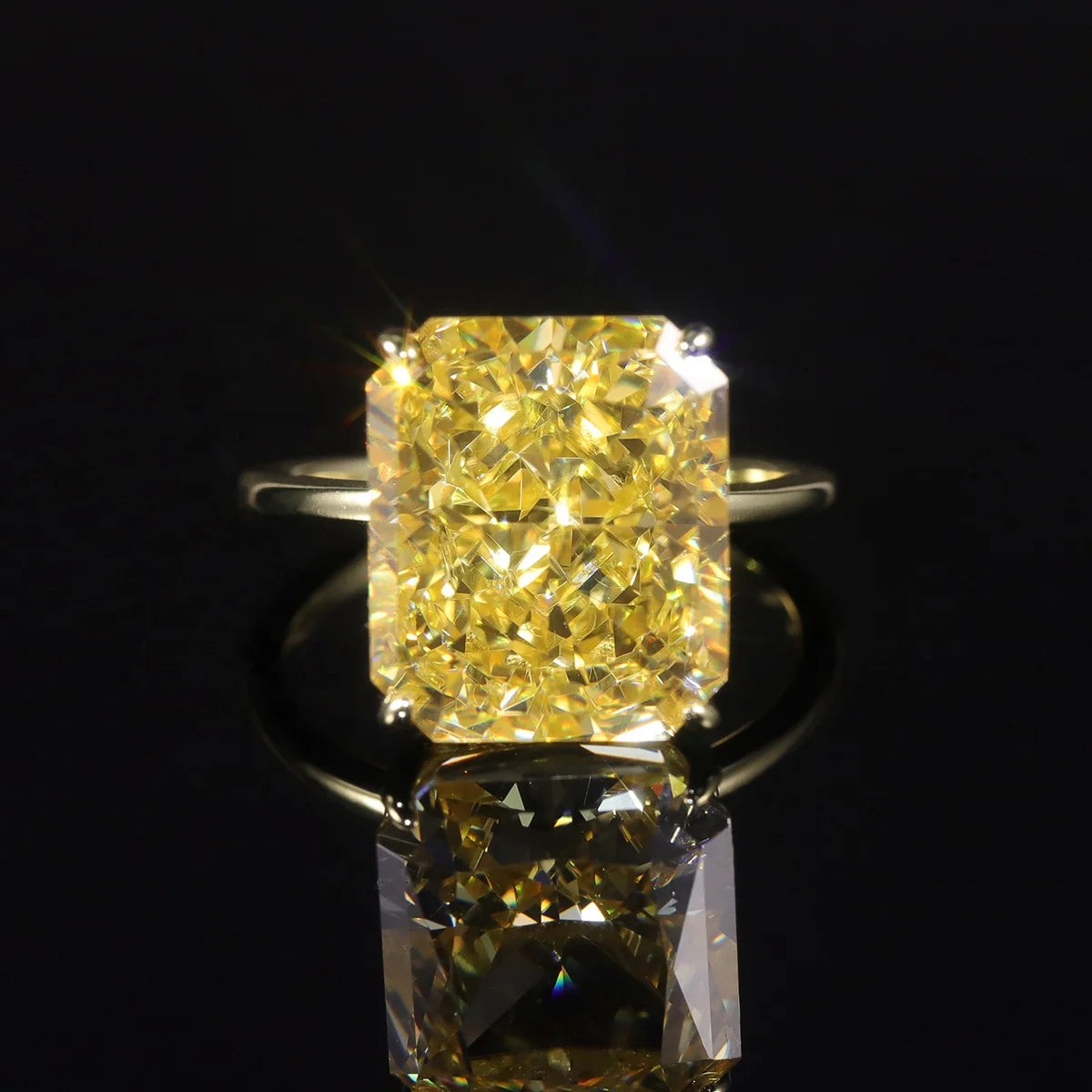 AR420 Abiding Factory Price 925 Sterling Silver Crushing Ice Emerald Cut Fancy Light Yellow Cz Diamond Engagement Rings