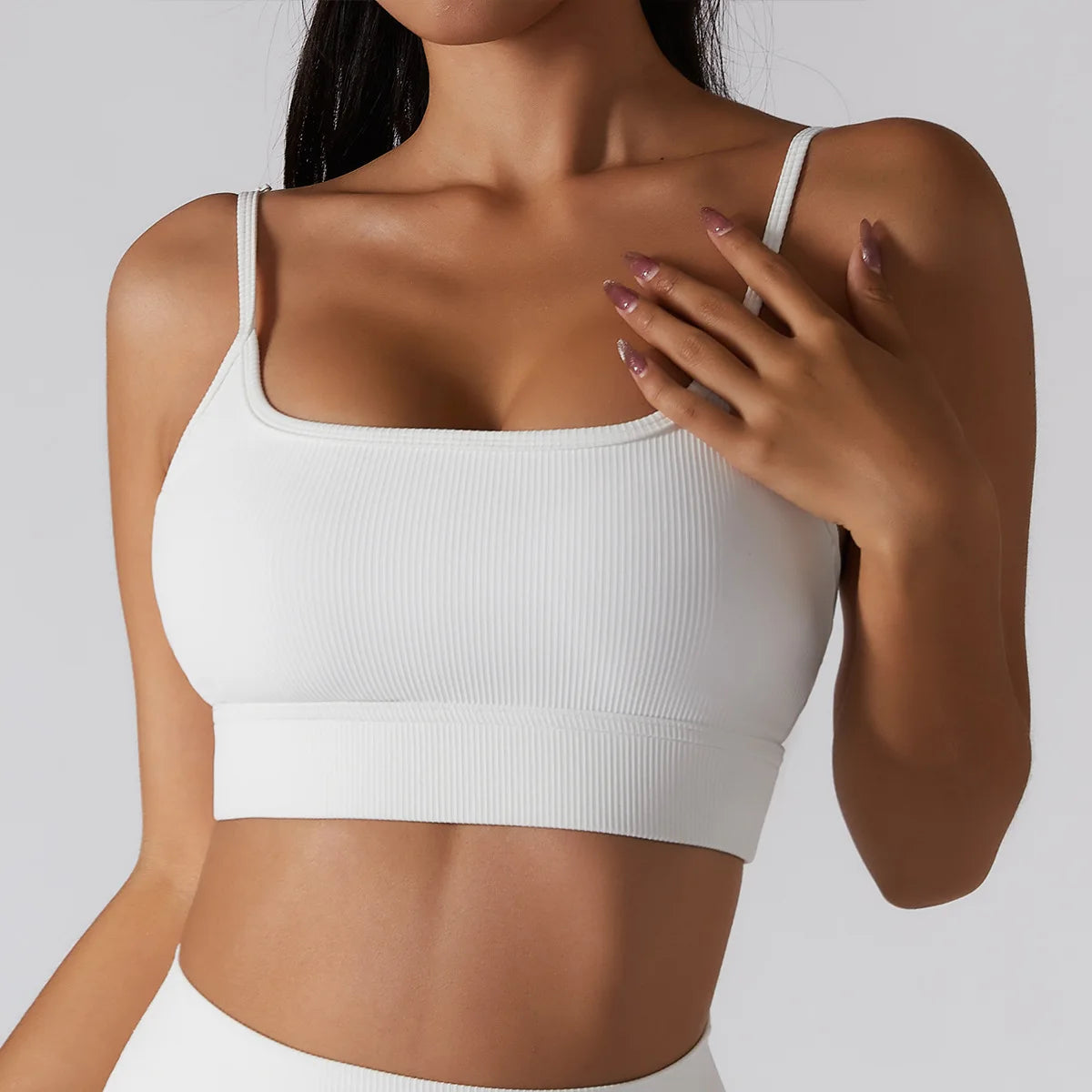 Women's Scoop Neck Sports Bra Longline Padded Workout Yoga Crop Tank Top Ribbed Spaghetti Strap Plus Size Print