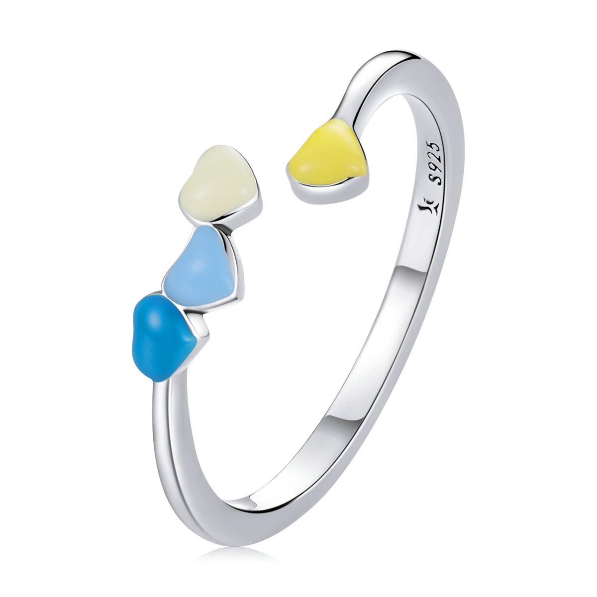 925 Sterling Silver Adjustable Colored Enamel Heart Open Ring for Women Simple Ring Fine Jewelry Engagement Gift SCR770