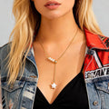 Elegant Imitated Pearl Five-pointed Star Pendant Necklace for Women Trendy Lady Daily Adjustable Chain Necklaces Fashion Jewelry