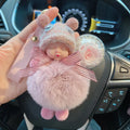 Cute Rose Flower Keychain Plush Doll Bag Charm Pendant Gifts Sleeping Baby Doll Keychain Pom Pom Key Chains Pompom Baby Keychain