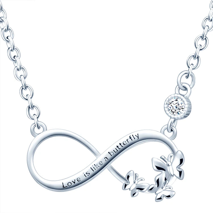 Infinity Symbol S925 Sterling Silver Necklace Three Little Butterflies Love Letters Combination