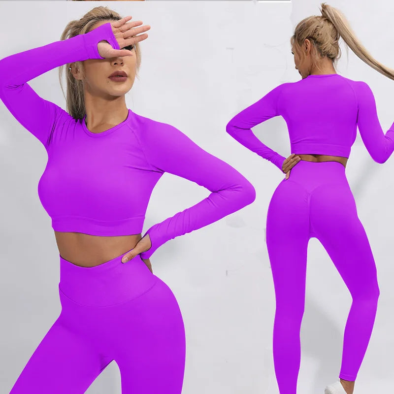 2025 Newest Women Seamless Long Sleeve Sets Four-way Stretch Leggings Yoga Two Piece Sets Hot Sell Quick Dry Gym Wear Suits