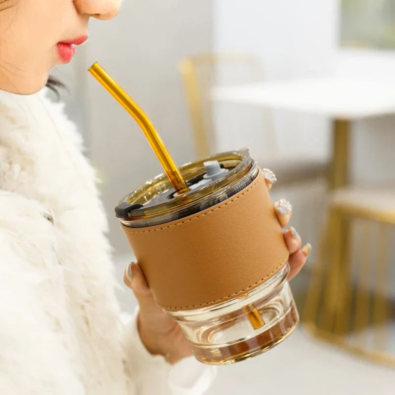 Personalized Coffee Cup Sleeve Leather Sleeves for Hot Cup Band with Transparent Cup Sleeve