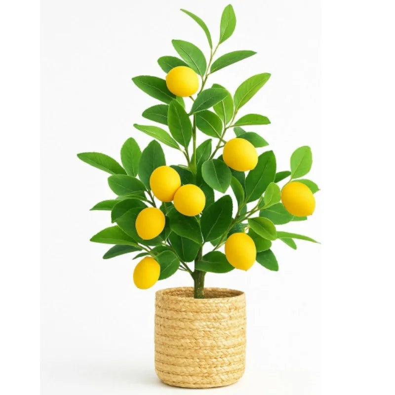 Artificial Lemon Tree with Woven Basket Faux Lemon for Kitchen Table Countertop Bedroom Office Spring Summer Home Decoration