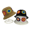 Beautiful Handmade Multicolor Block Yarn Woven Crochet and Knitted Sunflower Bucket Hat for Fishing Casual Cycling Daily Use