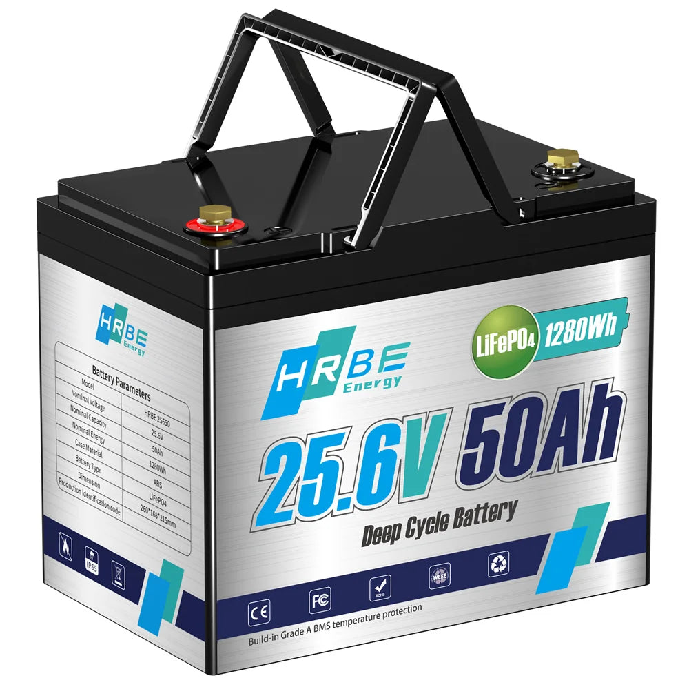 24V 50Ah Rechargeable Lifepo4 Battery Pack Build in BMS for Solar System Outdoor Power RV Boat EU/CA/US Stock