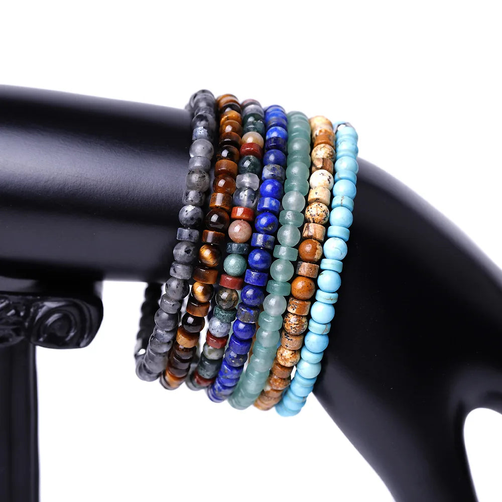 New Cute Design Natural Stone Bracelet 4mm Energy Stone Tiger Eye Turquoise Jasper Beads Elastic Bracelet Women Men