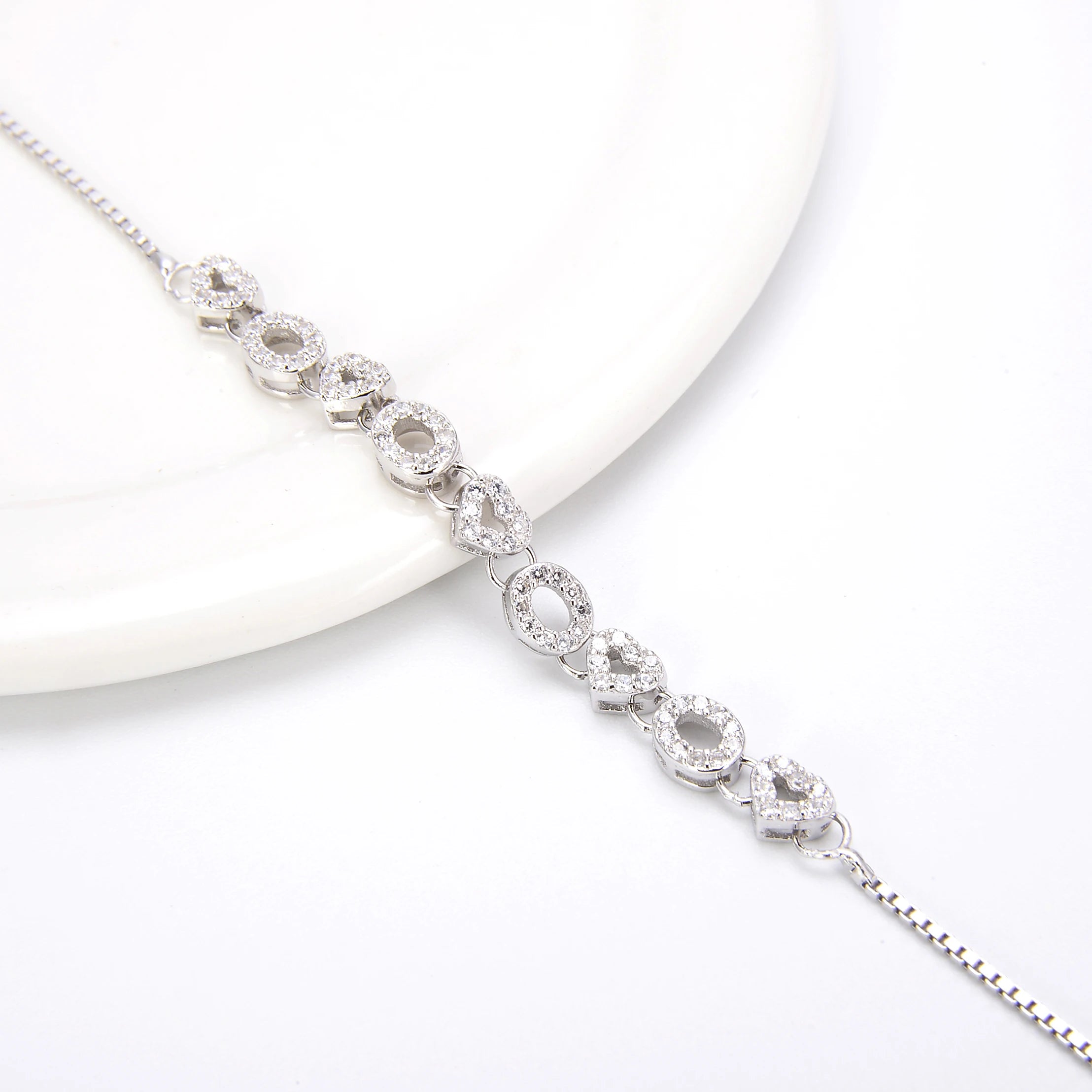 Customizable 925 Sterling Silver Bangle Bracelet Fine Chain & Link Pendant for Women Bride's Wedding & Party
