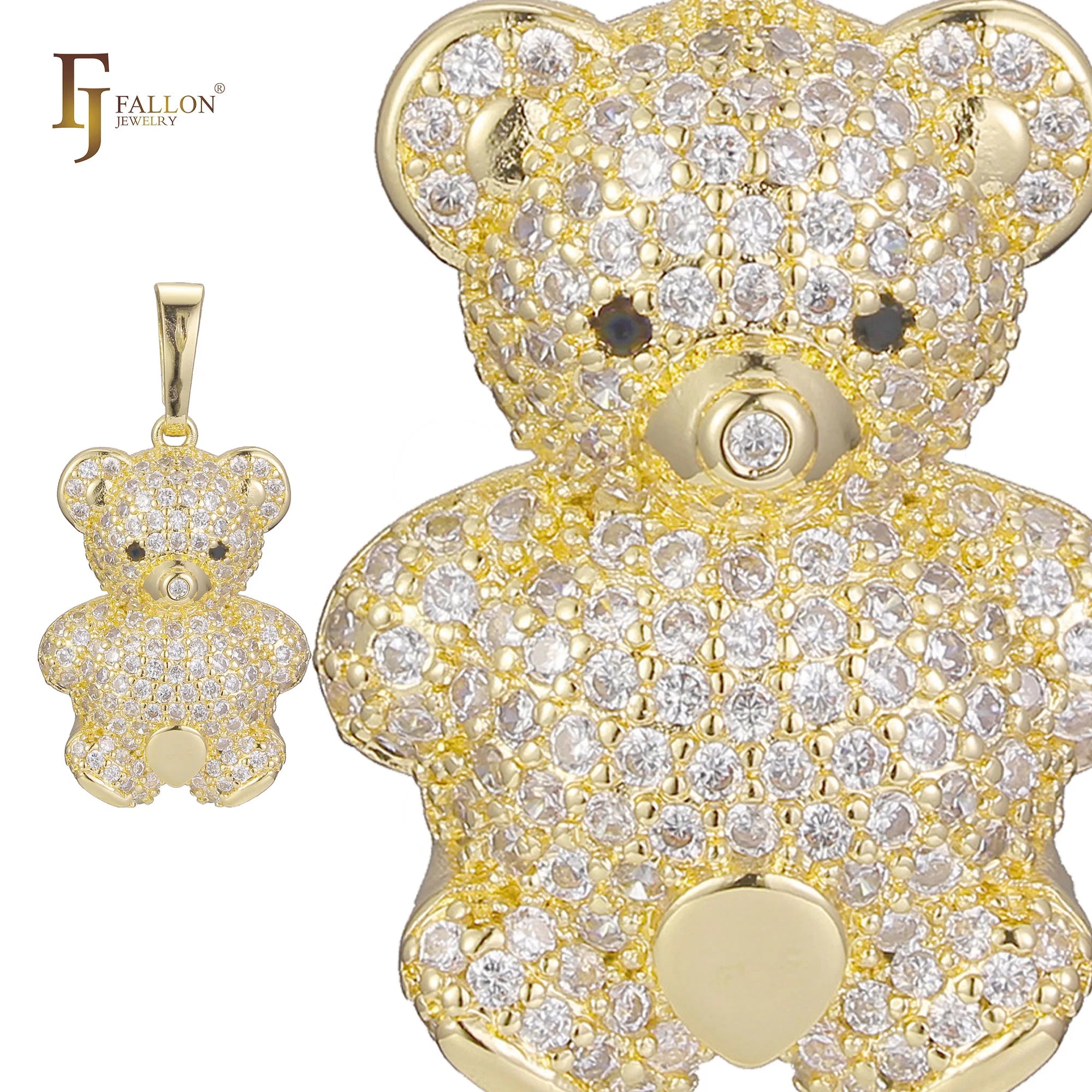 FJ Fallon Fashion Jewelry 18mm * 26mm Bear Animal Pendant Plated in 14K Gold Brass Based