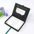 Classic Custom Dark Green Ribbon Hardcover Velvet Pocket Box for Wedding Invitation RSVP Card Packing Guest Favors Birthday Gift