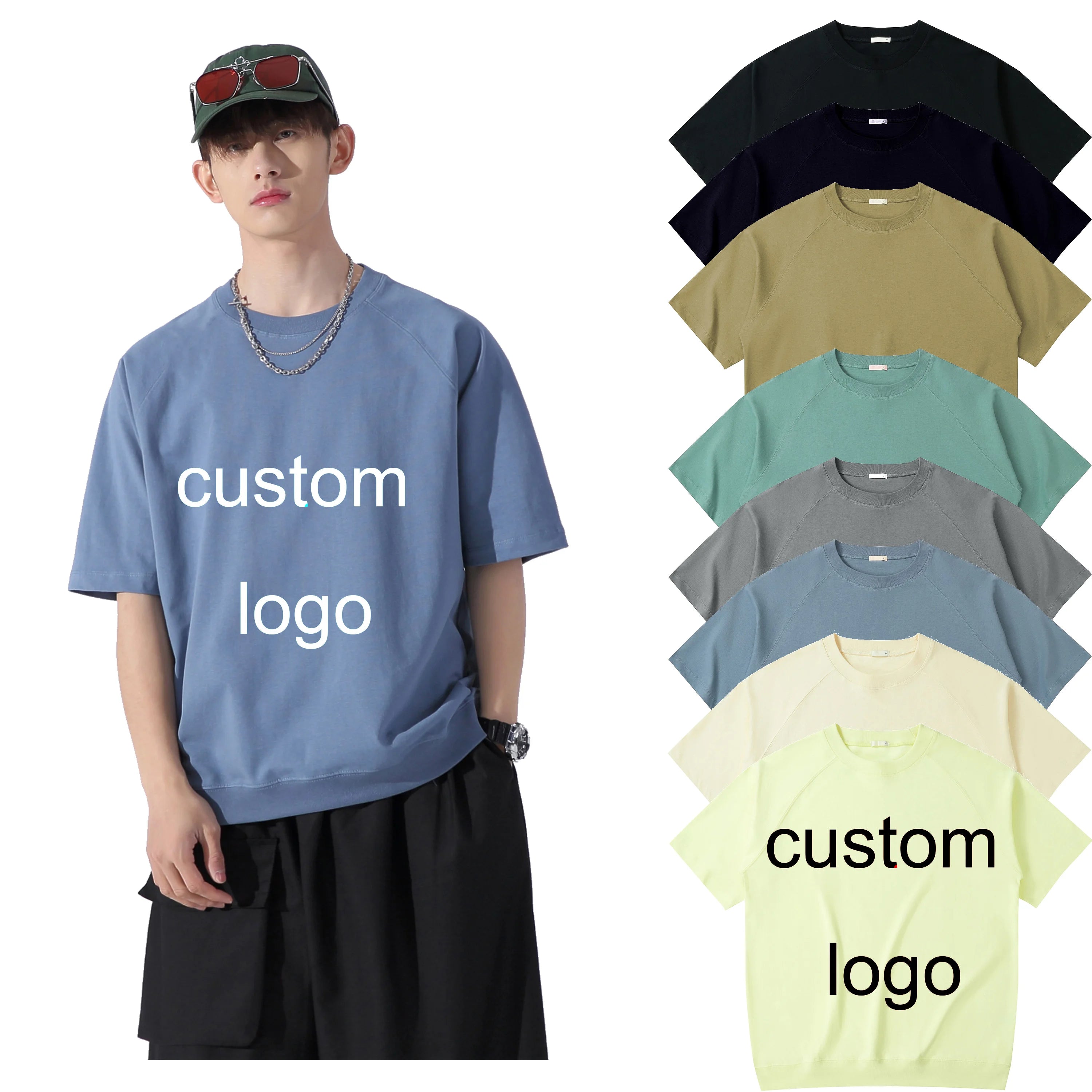 Custom Men's Solid Color Plus Size Boxy Loose T-Shirt Add Logo Screen Printing Dtg Printing Casual 100% Cotton T-Shirt for Men