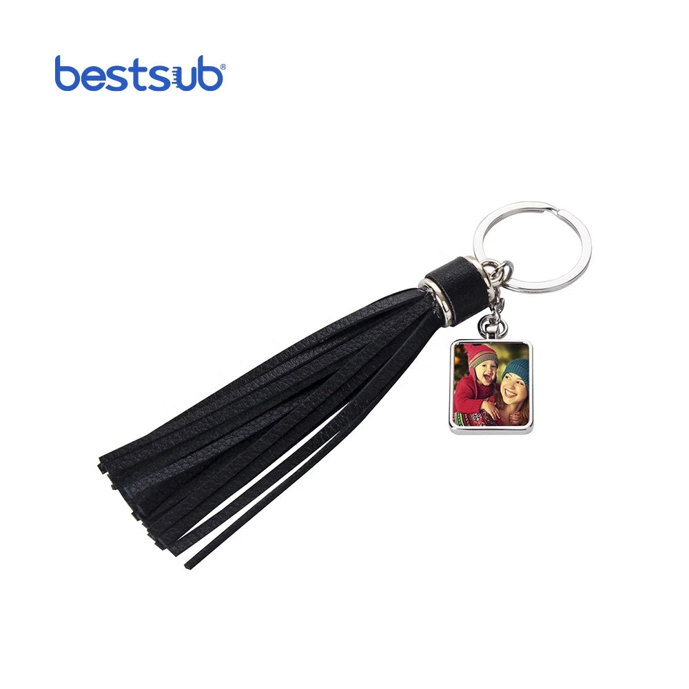 Wholesale Custom Sublimation Blanks Christmas Gifts Square Keychain with Long Tassel Black
