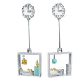 Lotus Fun Lotus Fun Real 925 Sterling Silver With 18K Gold Plated  Lazy Cat at Home Square Drop Earrings Fine Jewelry for Women