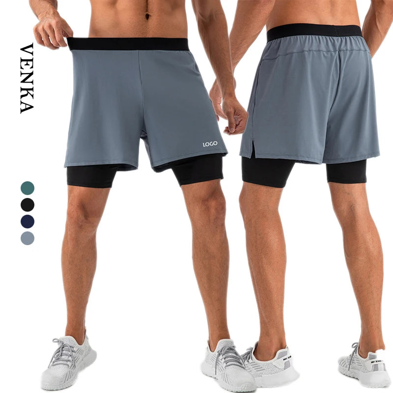 Wholesale Custom Men's Sportswear 2 in 1 Pants Double Layer Sport With Pockets Leggings Men Gym Workout Shorts Pants for Men's