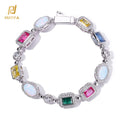 NUOYA Sparkly Geometric Gemstone Chain Women's Jewelry White Gold Plated Brass With Opal Colorful Zircon Link Chain Bracelet
