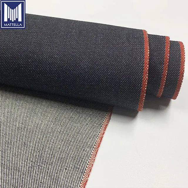 Jeans Jackets Fabric Stocklot 440gsm 100% Organic Cotton Twill Weft Shrink-Resistant Selvage Trim 13oz Red White Men Boys Girls