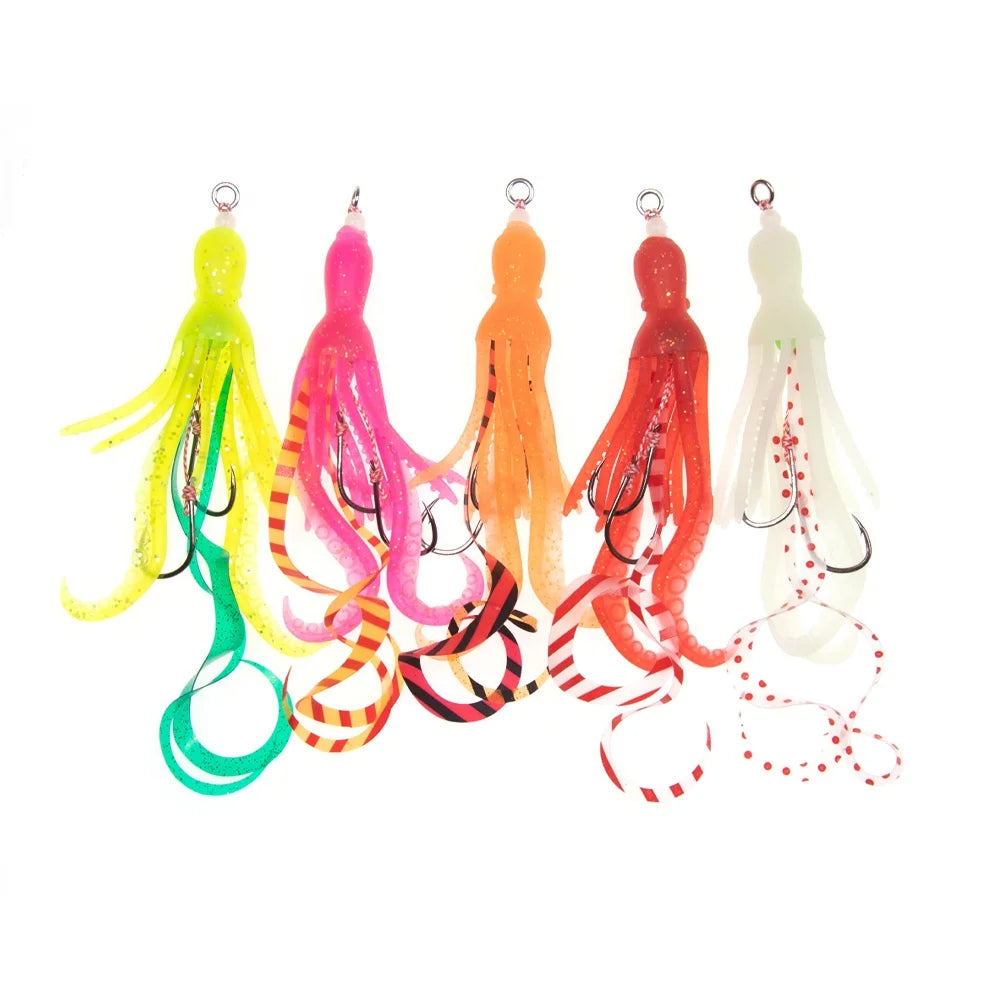 Wholesale Saltwater Fishing Octopus Bait Hook Soft Silicone Luminous Squid Skirt Lure Slow Jigging Assist Hook Trolling Bait