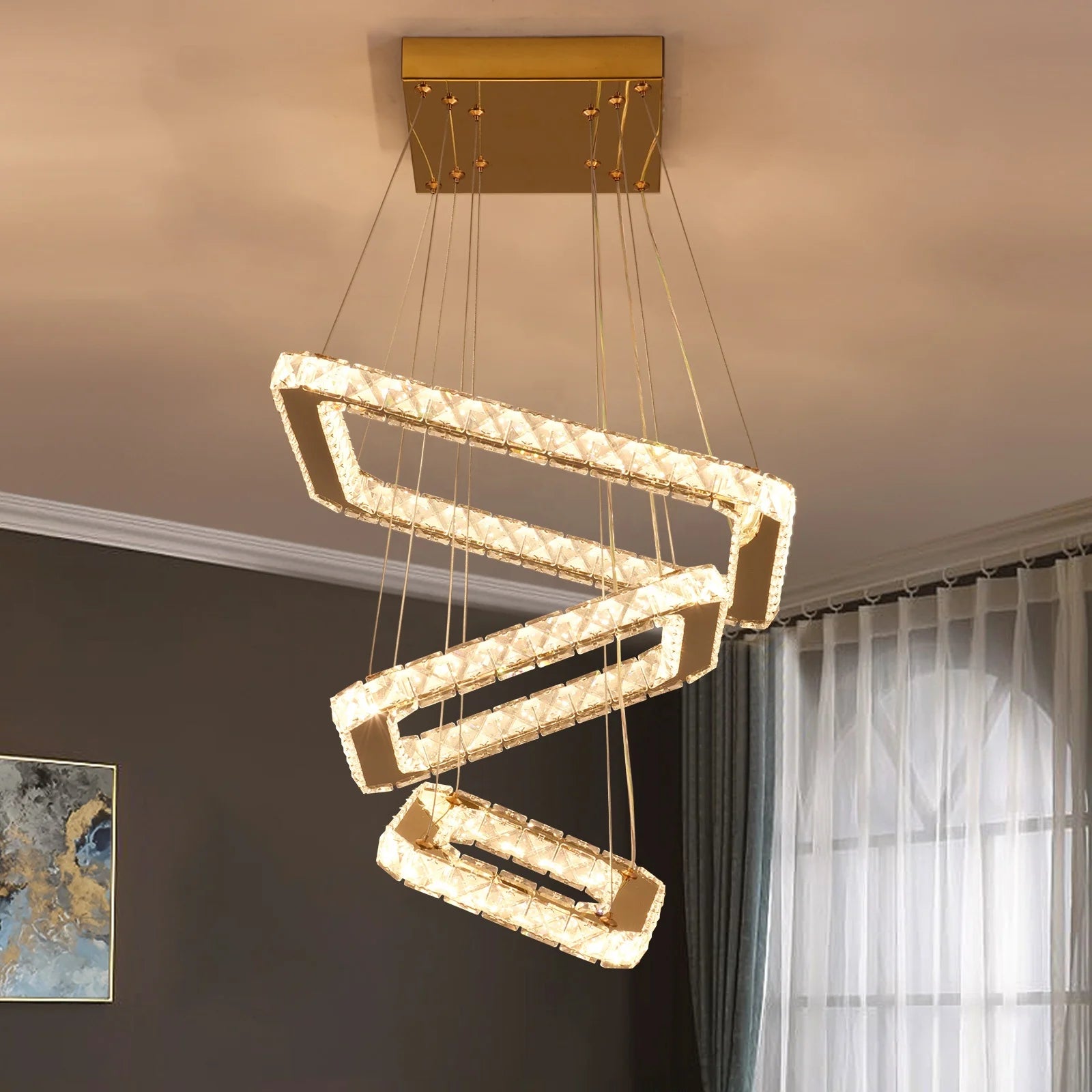 Modern Stainless Steel LED Crystal Ceiling Light for Apartments Smart Home Design Lighting