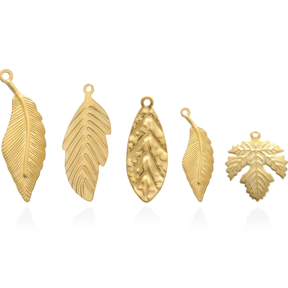 5Pcs Fashion Stainless Steel Various Leaf Styles Charms Pendants for Jewelry Making DIY Necklace Earrings Findings Supplies