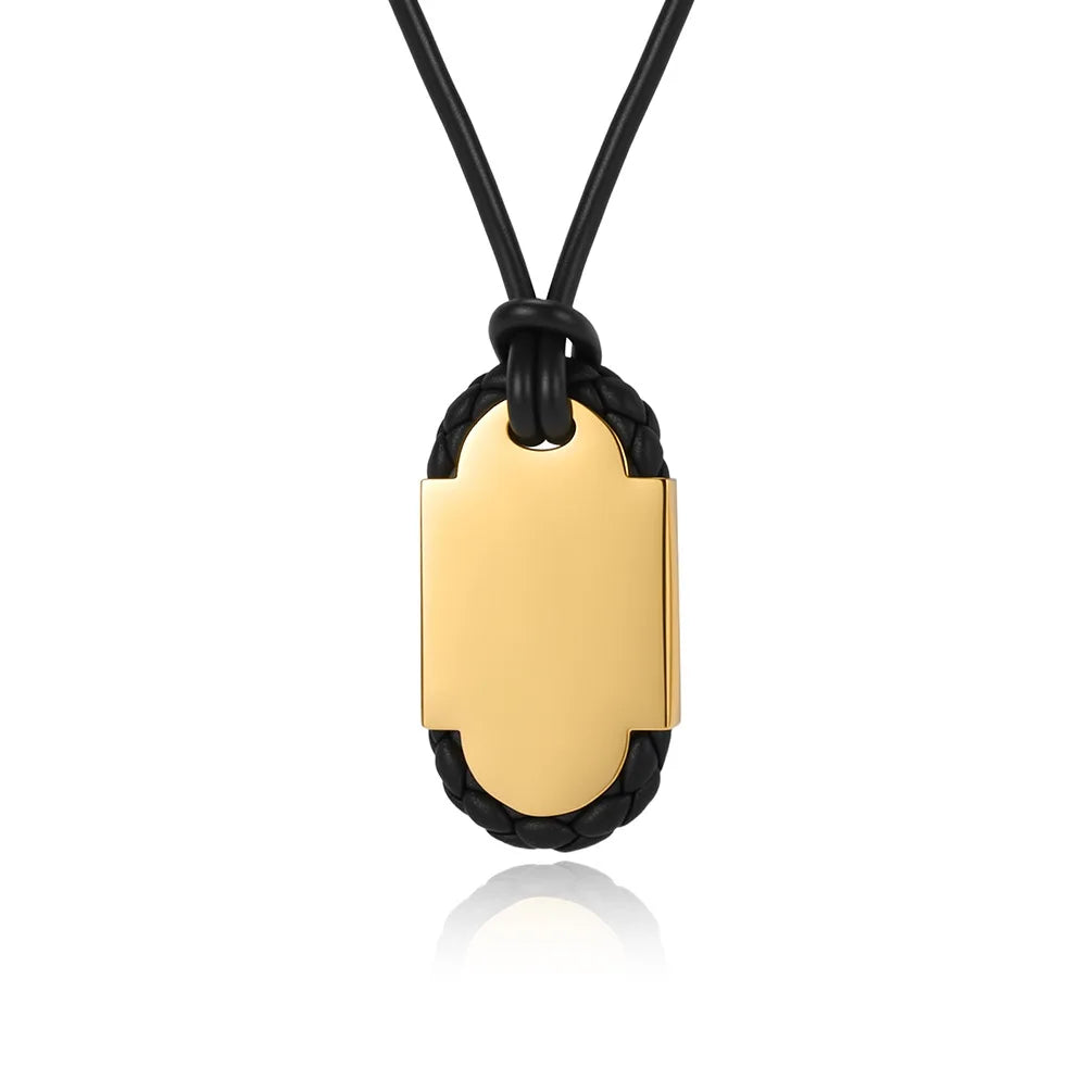 Men's Stainless Steel Oval Pendant Leather Rope Necklace Multifunctional Fashion Geometric Design Party Gift Jewelry Accessories