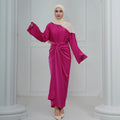 Loriya 2023 New Abaya Designs Satin Women Modest Abaya Muslim Dress for Ladies Fashion New EID Islamic Clothing 2PCS Abaya Set